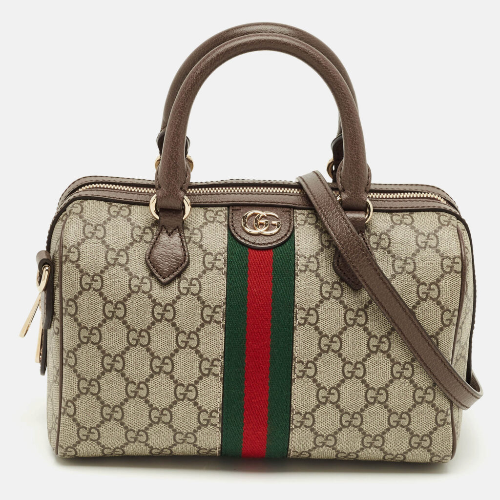 Gucci Beige GG Supreme Canvas and Leather Ophidia Boston Bag Gucci Beige GG Supreme Canvas and Leather Ophidia Boston Bag