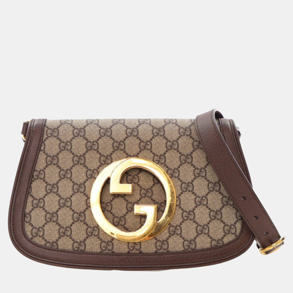 Gucci Beige Brown Small GG Supreme Blondie Chain Satchel