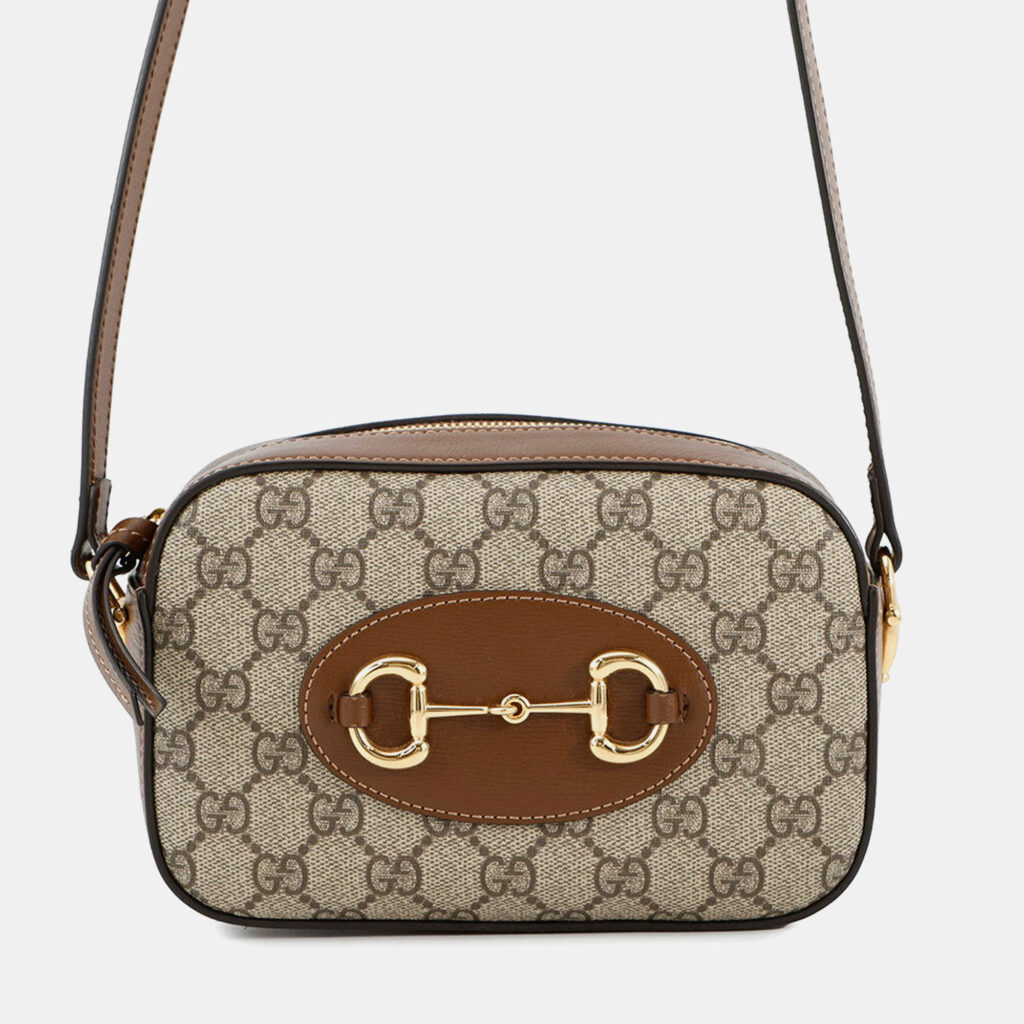 Gucci Horsebit 1955 Shoulder Bag Beige/Brown Gg Supreme Leather Size Small