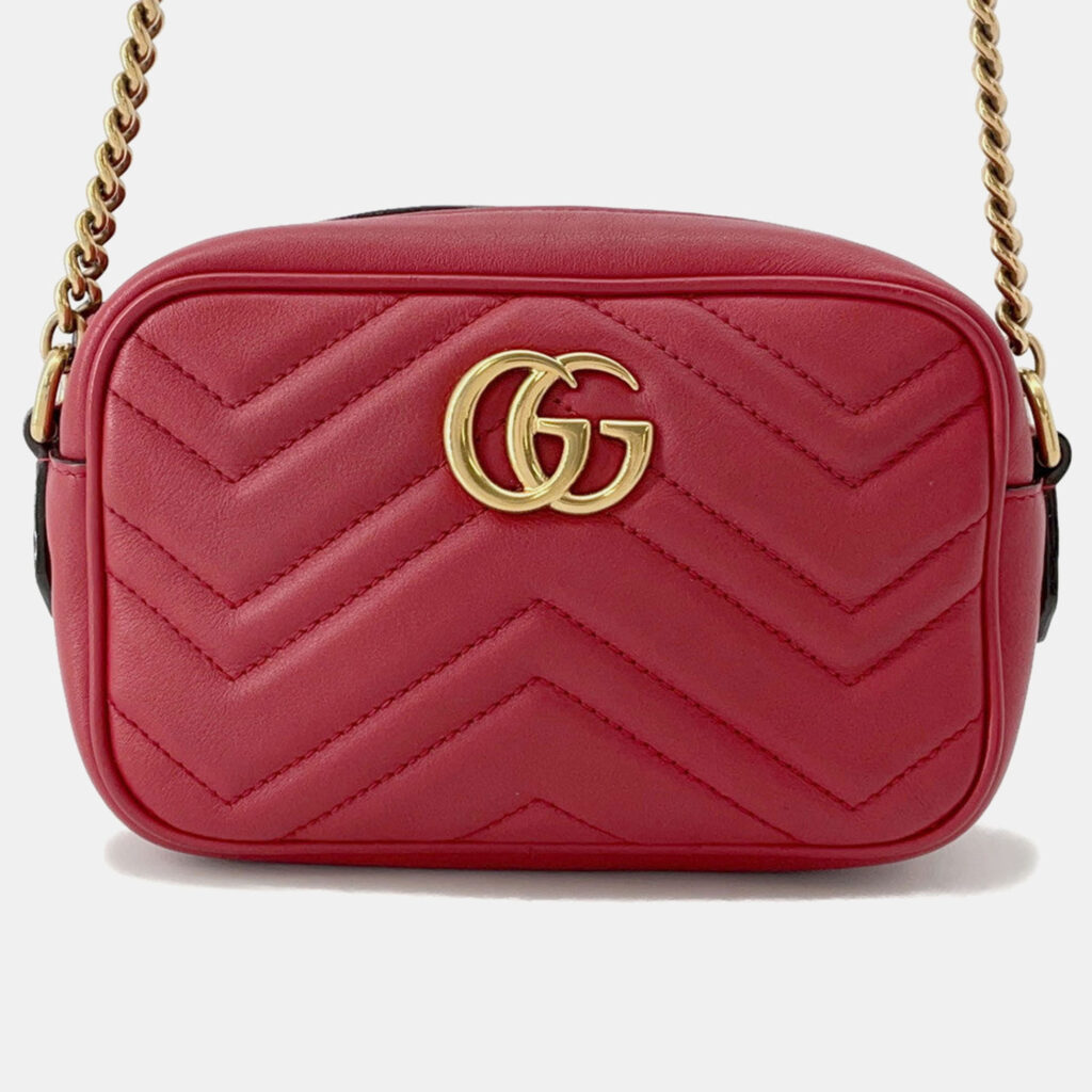 Gucci Gg Marmont Mini Shoulder Bag Red/Beige Leather Size Mini Gucci Gg Marmont Mini Shoulder Bag Red/Beige Leather Size Mini