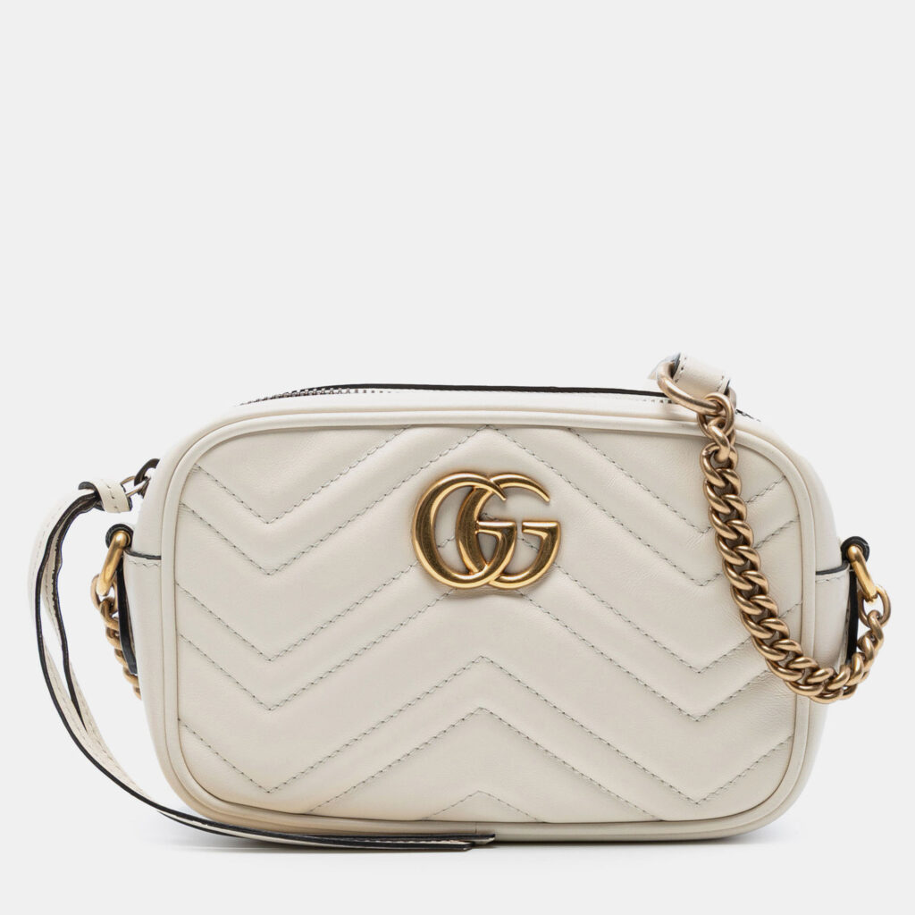 Gucci White Mini GG Marmont Matelasse Leather Crossbody Gucci White Mini GG Marmont Matelasse Leather Crossbody