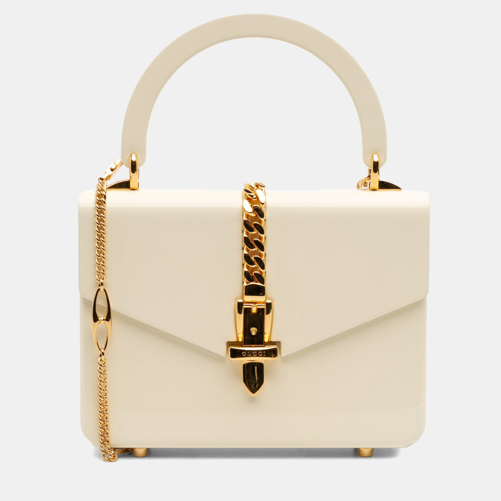 Gucci White Mini Acrylic Sylvie 1969 Top Handle Bag