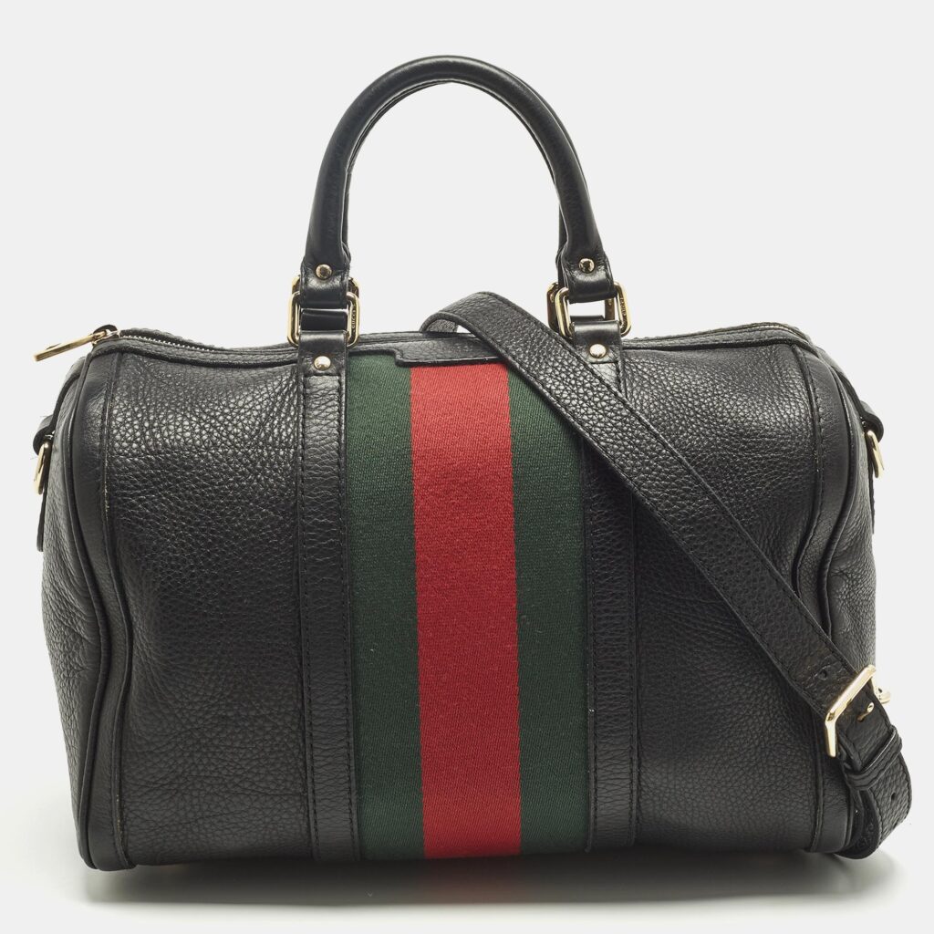 luxury-women-gucci-used-handbags-p1246052-008-1.jpg Gucci Web Medium Black Leather Boston Bag