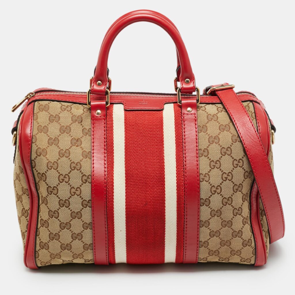 Gucci Joy Medium Red GG Canvas and Leather Boston Bag Gucci Joy Medium Red GG Canvas and Leather Boston Bag