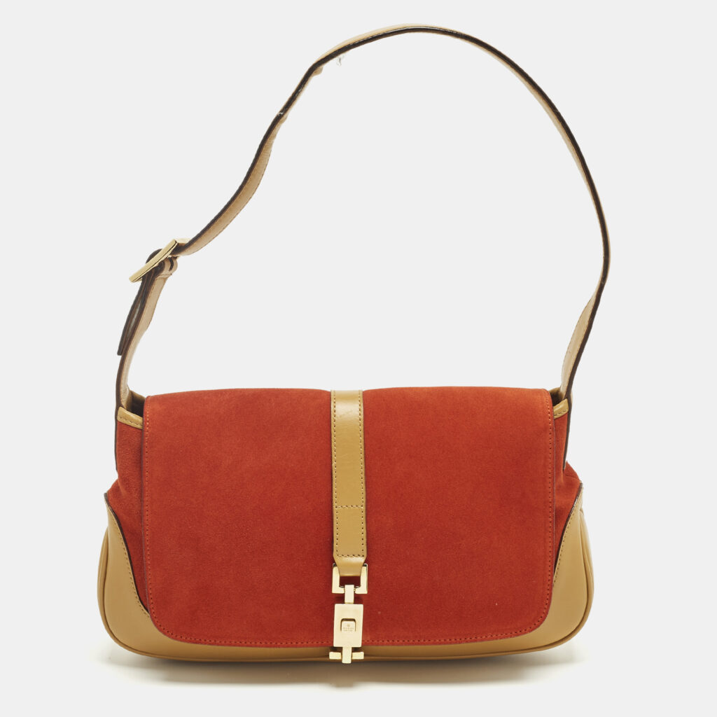 Gucci Jackie O Flap Tan/Orange Leather and Suede Shoulder Bag Gucci Jackie O Flap Tan/Orange Leather and Suede Shoulder Bag