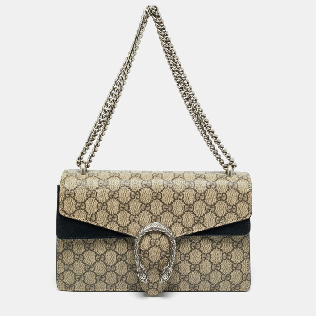 Gucci Black/Beige GG Supreme Canvas and Suede Small Dionysus Shoulder Bag Gucci Black/Beige GG Supreme Canvas and Suede Small Dionysus Shoulder Bag