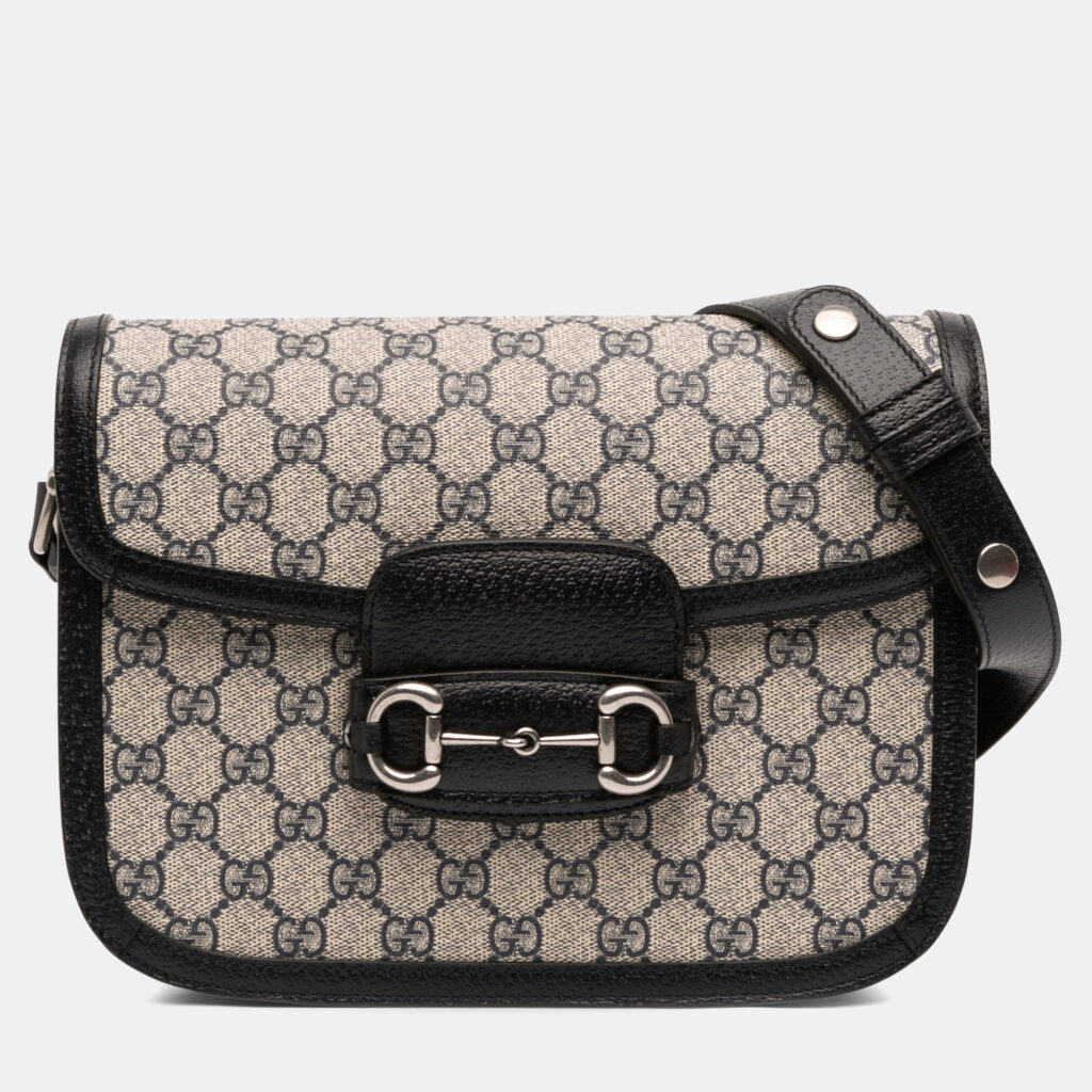luxury-women-gucci-used-handbags-p1246638-006.jpg Gucci Brown Medium GG Supreme Horsebit 1955 Shoulder Bag