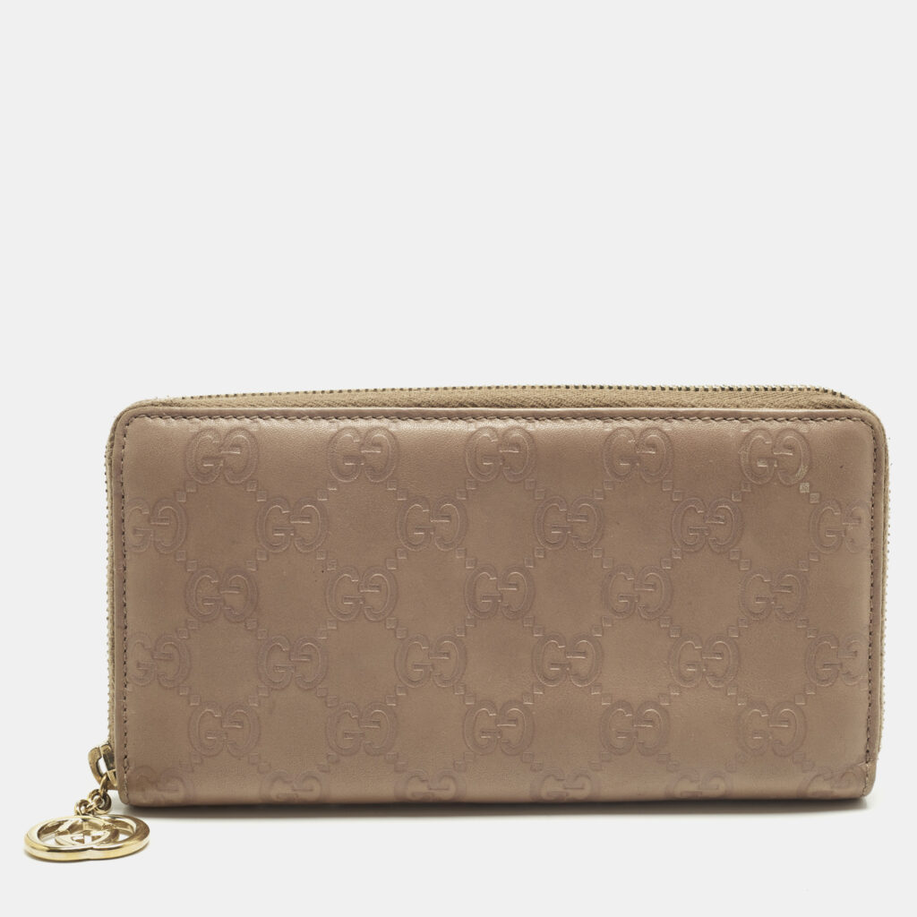 Gucci Interlocking G Beige Guccissima Leather Zip Around Wallet