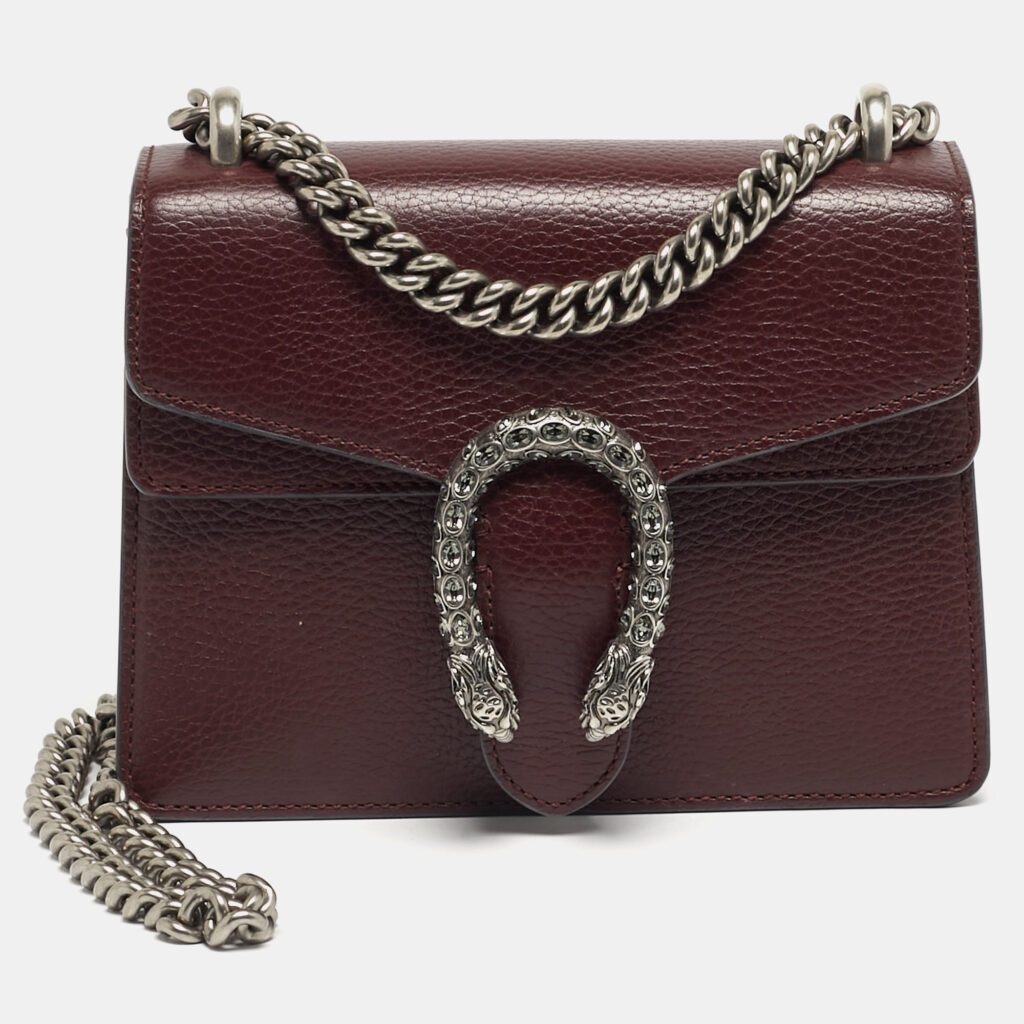 Gucci Crystal Dionysus Small Burgundy Leather Shoulder Bag