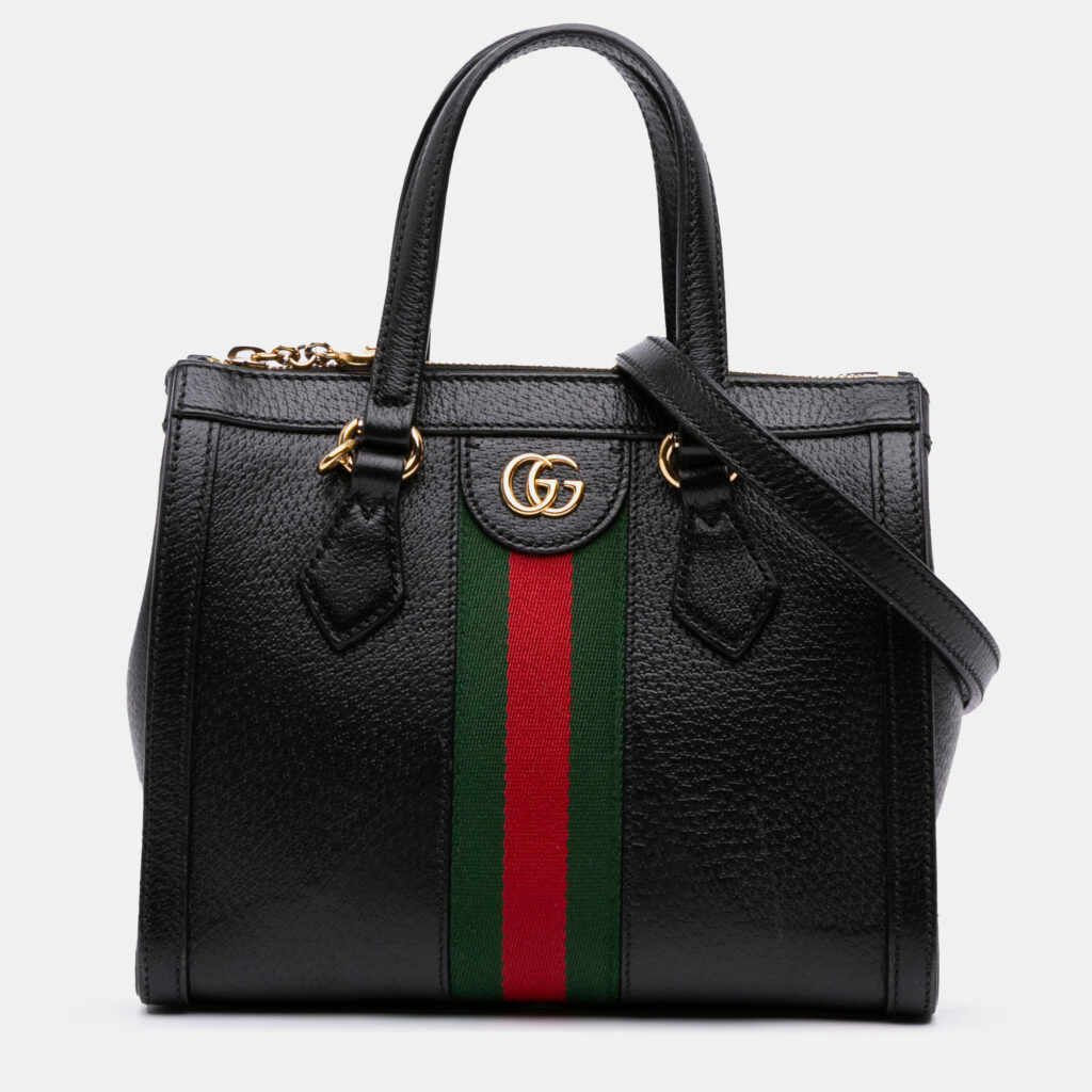 luxury-women-gucci-used-handbags-p1247065-011.jpg Gucci Black Small Leather Web Ophidia Satchel