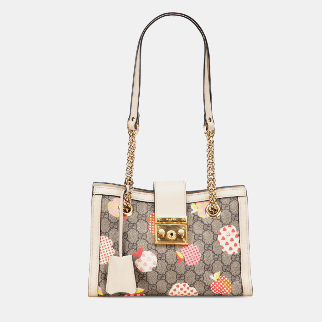 Gucci Brown Small GG Supreme Apple Heart Padlock Tote Gucci Brown Small GG Supreme Apple Heart Padlock Tote