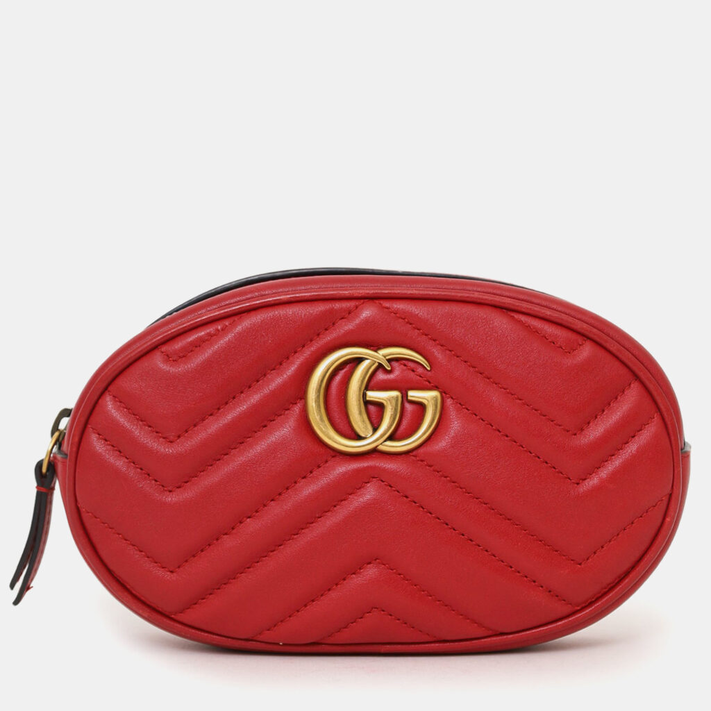 Gucci Red Chevron Leather Marmont Belt Bag Gucci Red Chevron Leather Marmont Belt Bag