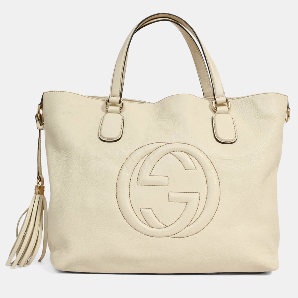 Gucci Cream Grained Leather Soho Large Tote Bag Gucci Cream Grained Leather Soho Large Tote Bag
