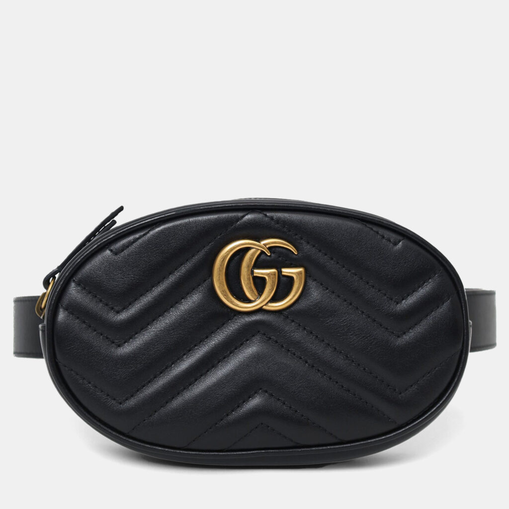 Gucci Black Leather Quilted 'GG' Marmont Belt Bag Size 75 Gucci Black Leather Quilted 'GG' Marmont Belt Bag Size 75