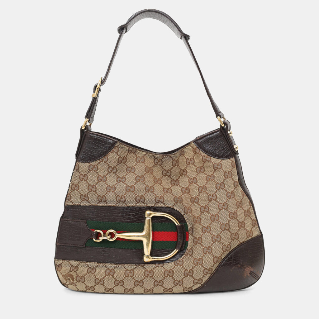 Gucci brown 'GG' Web Horsebit Hobo Bag Gucci brown 'GG' Web Horsebit Hobo Bag