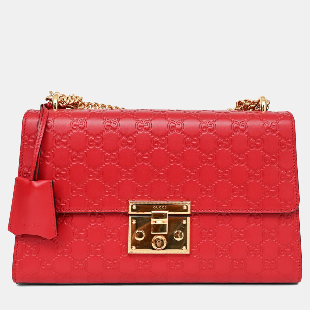 Gucci Red Leather Guccissima Medium Padlock Shoulder Bag Gucci Red Leather Guccissima Medium Padlock Shoulder Bag