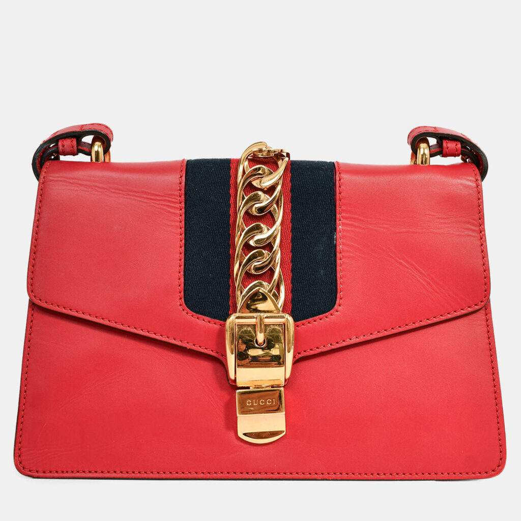 Gucci Red Calfskin Sylvie Shoulder Bag Gucci Red Calfskin Sylvie Shoulder Bag