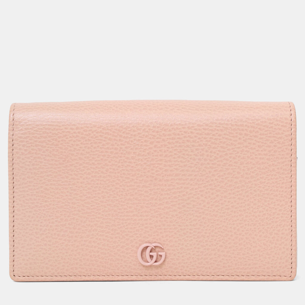 Gucci Pink Dollar Calfskin Enamel Monochrome Mini GG Marmont Chain Wallet Gucci Pink Dollar Calfskin Enamel Monochrome Mini GG Marmont Chain Wallet