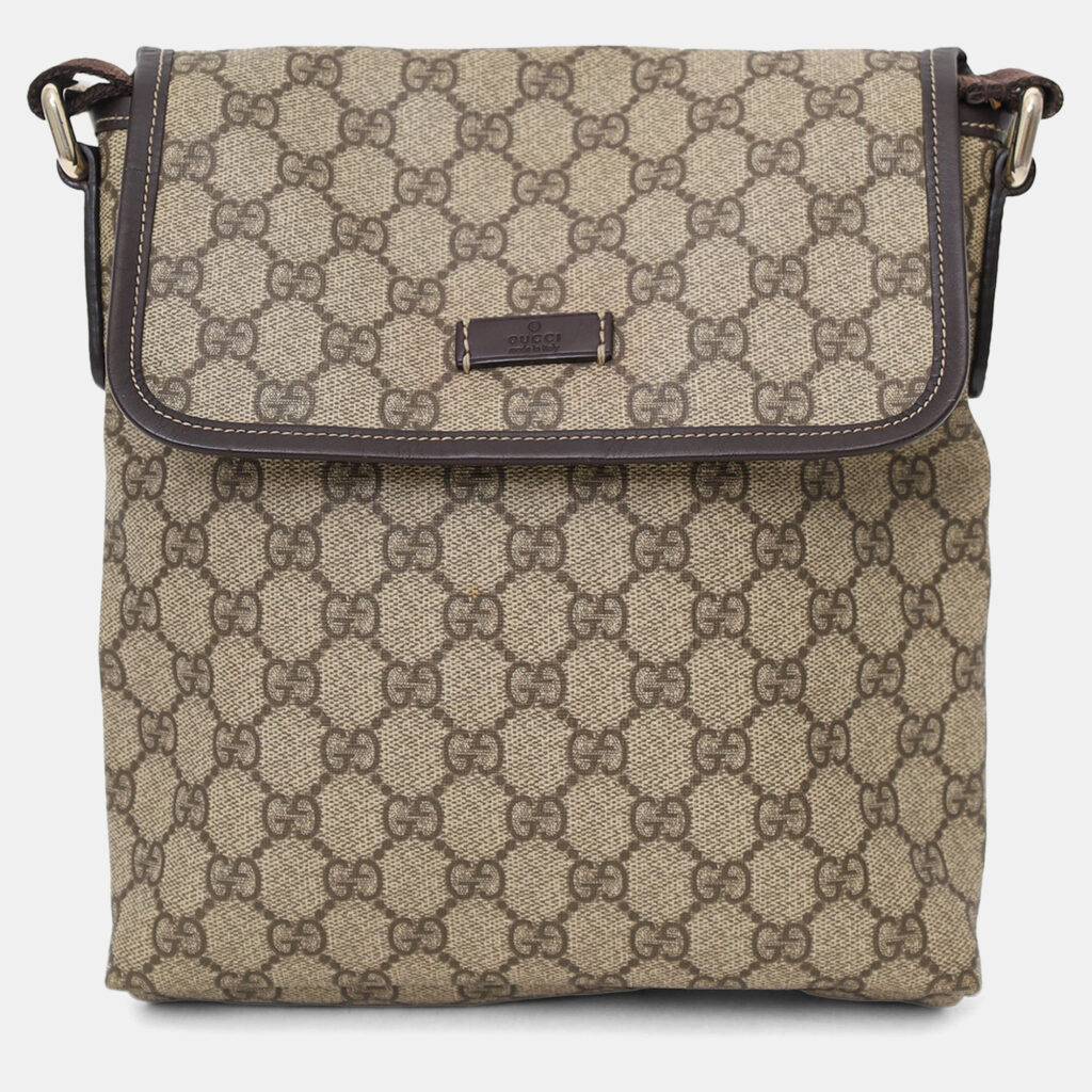 Gucci Brown/Beige GG Supreme Canvas/Leather Flap Messenger Bag Gucci Brown/Beige GG Supreme Canvas/Leather Flap Messenger Bag