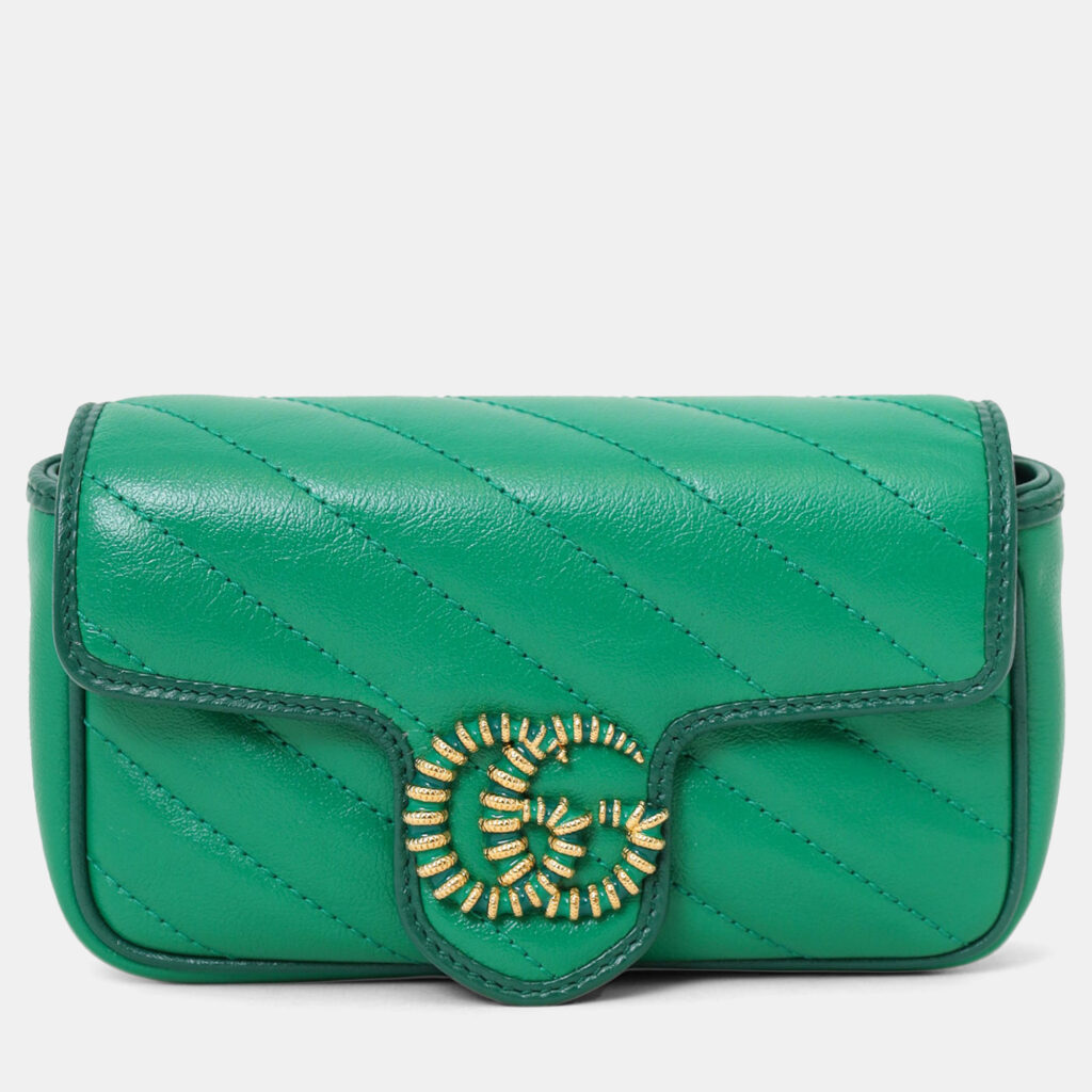 Gucci Green/Gold Leather Mini 'Marmont' GG Crossbody Bag Gucci Green/Gold Leather Mini 'Marmont' GG Crossbody Bag