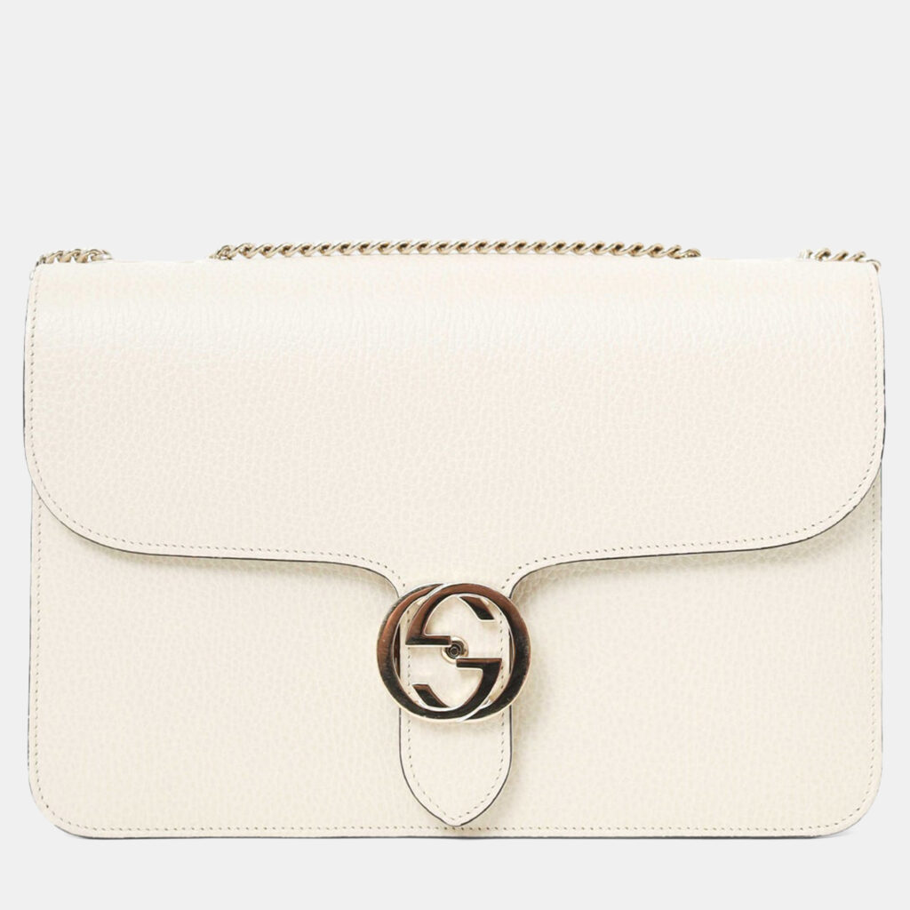 Gucci White Calfskin Medium Dollar Interlocking G Shoulder Bag Gucci White Calfskin Medium Dollar Interlocking G Shoulder Bag
