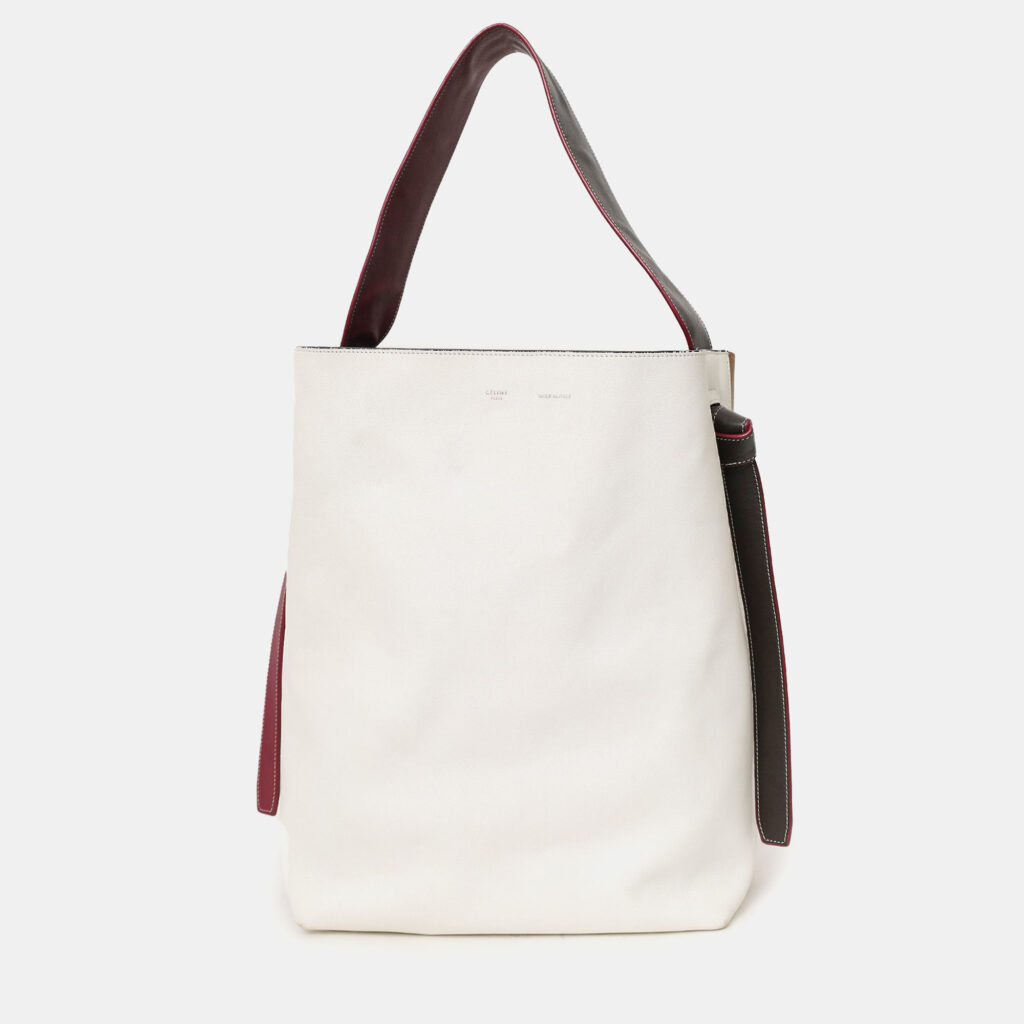 Celine Beige/White Leather Twisted Cabas Bag Celine Beige/White Leather Twisted Cabas Bag