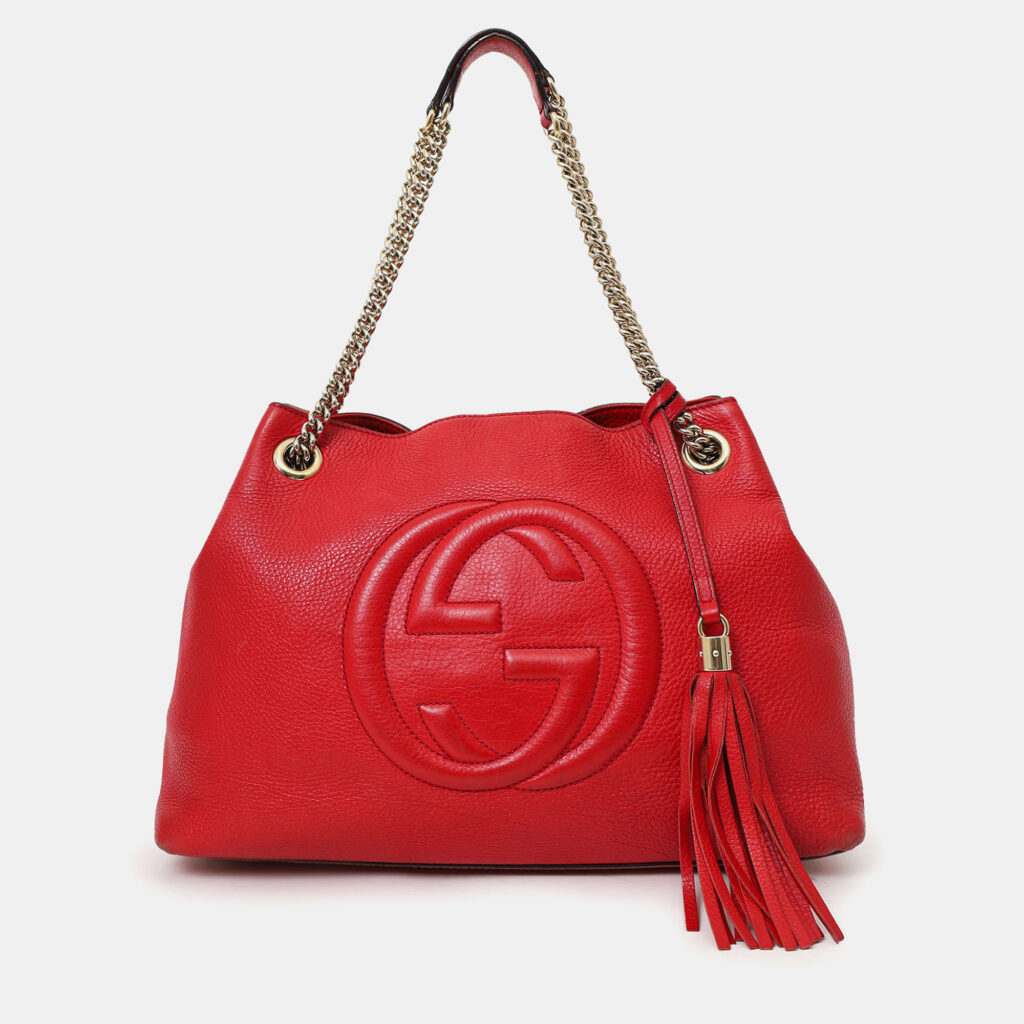 luxury-women-gucci-used-handbags-p1248090-002-1.jpg Gucci Red Leather 'Soho' Chain Tote Bag