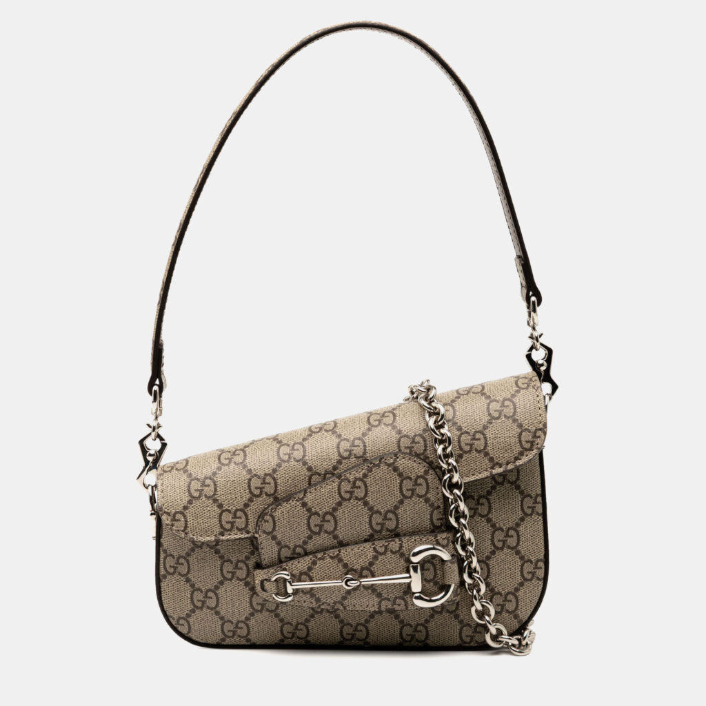 Gucci Brown Mini GG Supreme Asymmetric Horsebit 1955 Shoulder Bag Gucci Brown Mini GG Supreme Asymmetric Horsebit 1955 Shoulder Bag