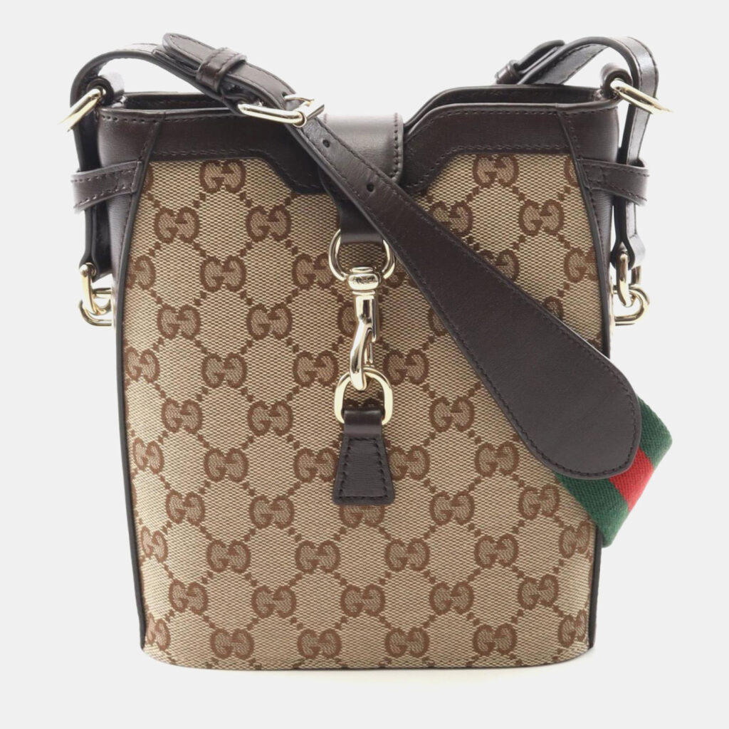 luxury-women-gucci-used-handbags-p1248475-003-1.jpeg Gucci Gg Shadow Mini Bucket Shoulder Bag Canvas And Leather Beige Brown