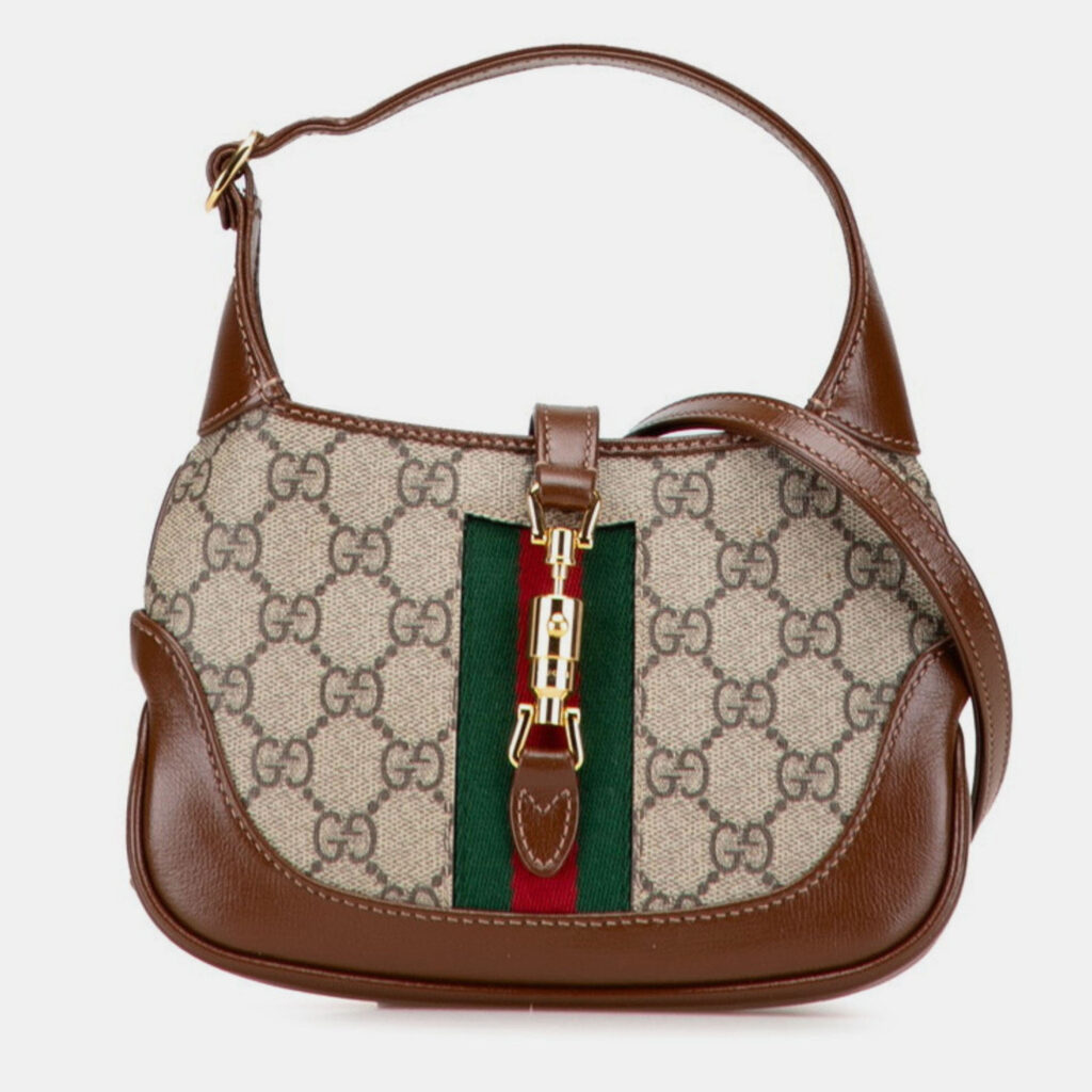 Gucci Gg Supreme Jackie 1961 Shoulder Bag Beige Brown Leather Gucci Gg Supreme Jackie 1961 Shoulder Bag Beige Brown Leather