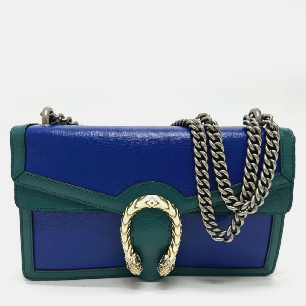 Gucci Two-Tone Dionysus Chain Shoulder Bag In Leather Blue Gucci Two-Tone Dionysus Chain Shoulder Bag In Leather Blue