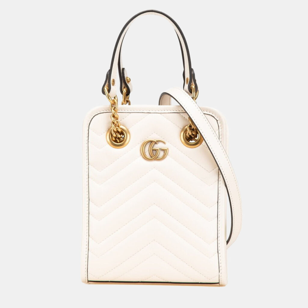 Gucci Gg Marmont Shoulder Bag/Handbag White Gold Leather Gucci Gg Marmont Shoulder Bag/Handbag White Gold Leather