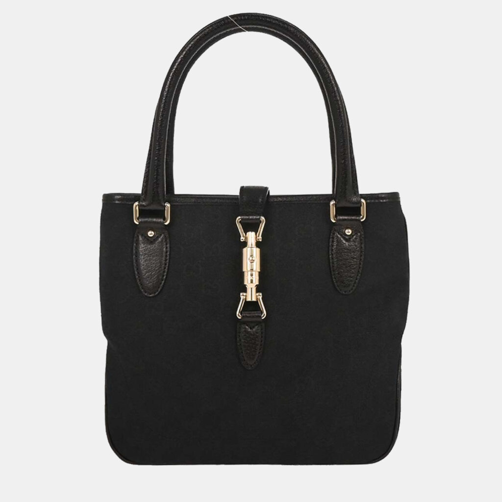 luxury-women-gucci-used-handbags-p1248730-006-1.jpg Gucci Black Canvas GG Jackie Tote Handbag