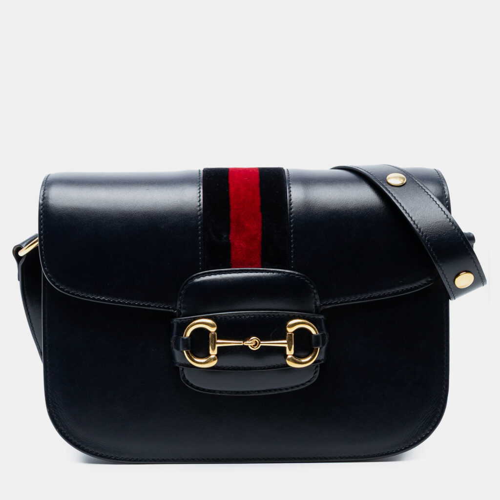 Gucci Black Medium Leather Web 1955 Horsebit Shoulder Bag Gucci Black Medium Leather Web 1955 Horsebit Shoulder Bag