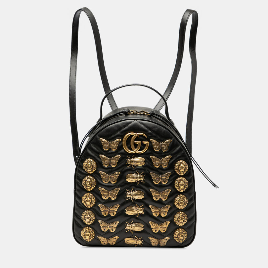 Gucci Black Small GG Marmont Matelasse Leather Animalier Backpack