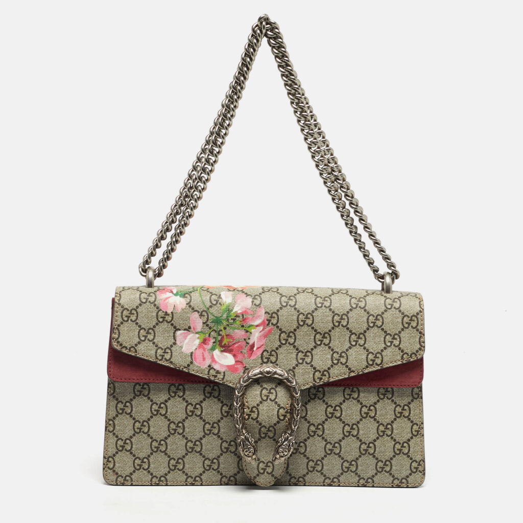 Gucci Dionysus Blooms Old Rose/Beige GG Supreme Canvas and Suede Shoulder Bag Gucci Dionysus Blooms Old Rose/Beige GG Supreme Canvas and Suede Shoulder Bag