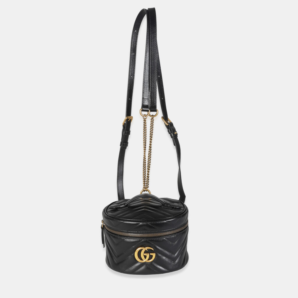 Gucci Black Calfskin Matelasse Mini GG Marmont Round Backpack Gucci Black Calfskin Matelasse Mini GG Marmont Round Backpack