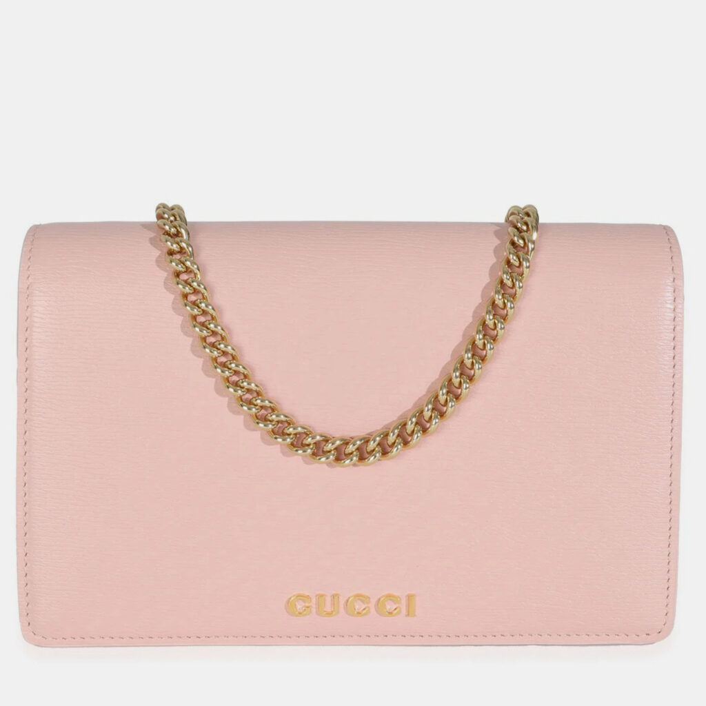 Gucci Light Pink Textured Calfskin Script Logo Wallet On Chain Gucci Light Pink Textured Calfskin Script Logo Wallet On Chain