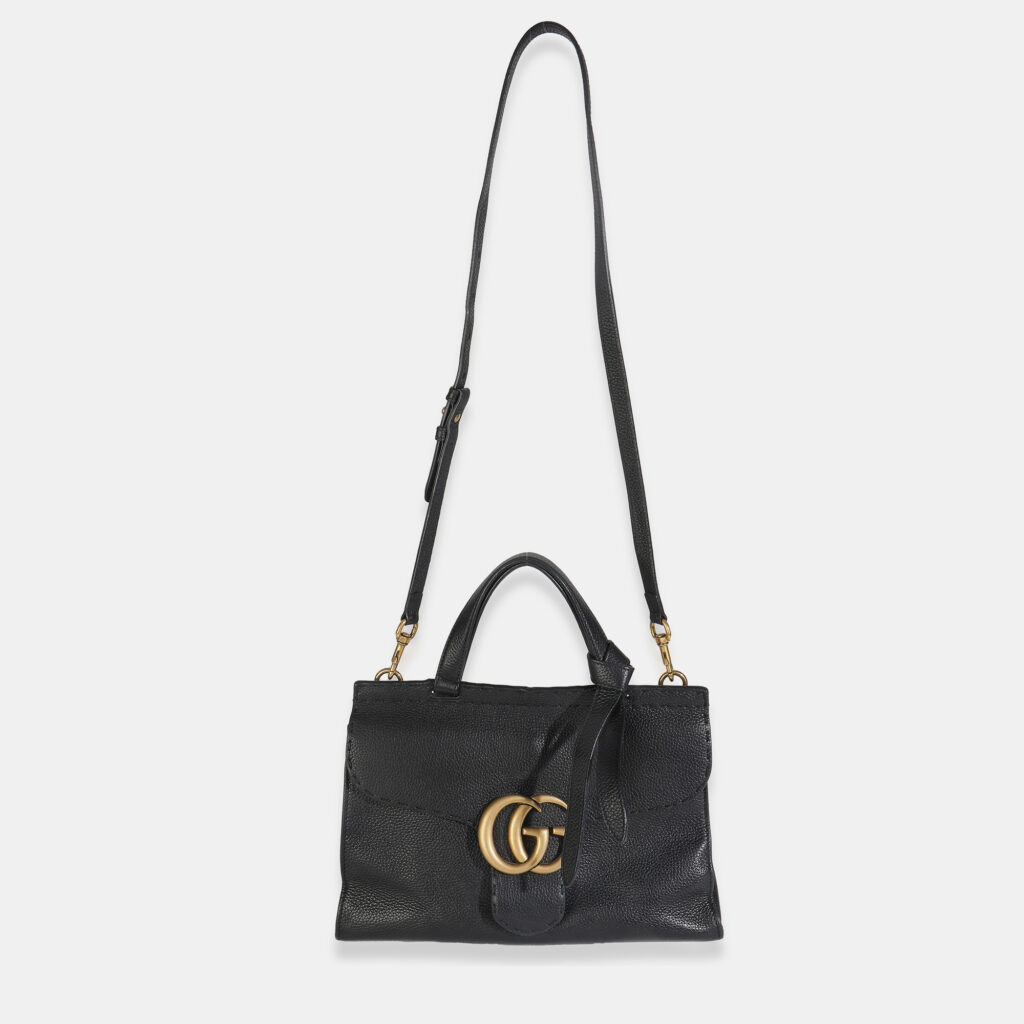 Gucci Calfskin Small GG Marmont Top Handle Bag Black Gucci Calfskin Small GG Marmont Top Handle Bag Black