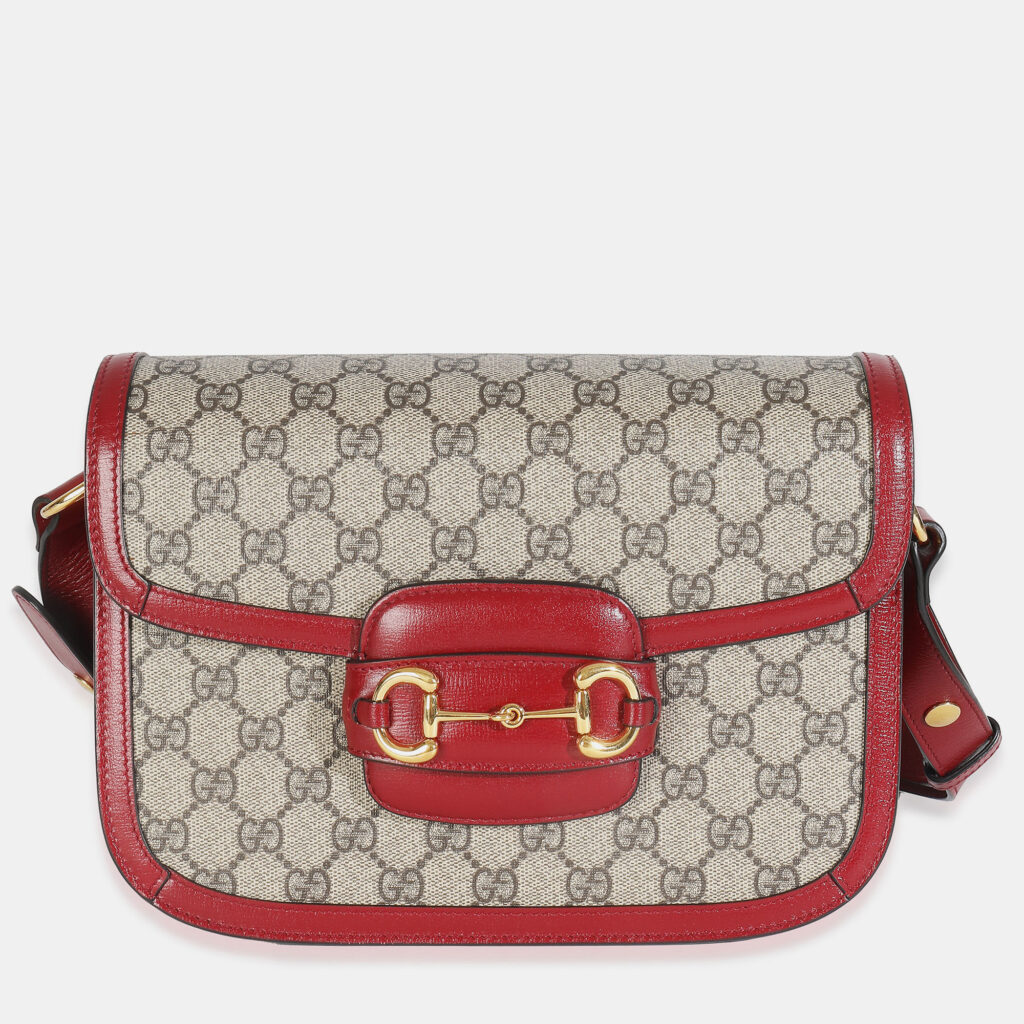Gucci Cherry Red Beige GG Supreme Azalea Calfskin Horsebit 1955 Shoulder Bag Gucci Cherry Red Beige GG Supreme Azalea Calfskin Horsebit 1955 Shoulder Bag