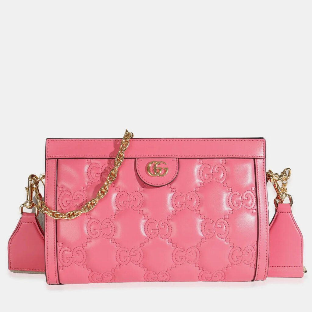 Gucci Natural Rhodamine Pink Calfskin GG Matelasse Small Slim Chain Shoulder Bag Gucci Natural Rhodamine Pink Calfskin GG Matelasse Small Slim Chain Shoulder Bag