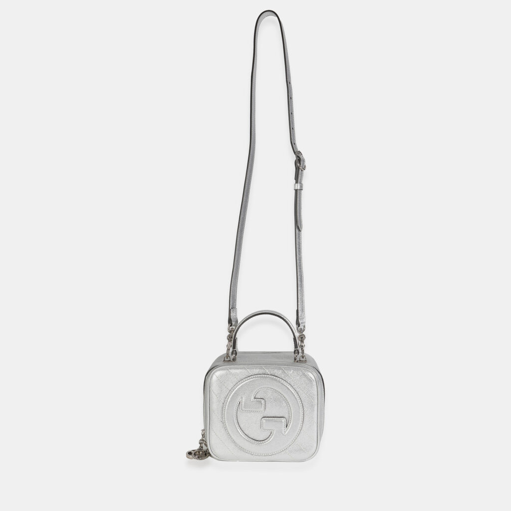 Gucci Silver Metallic Sakai Be Green Calfskin Diagonal Stitched Blondie Top Hand Gucci Silver Metallic Sakai Be Green Calfskin Diagonal Stitched Blondie Top Hand
