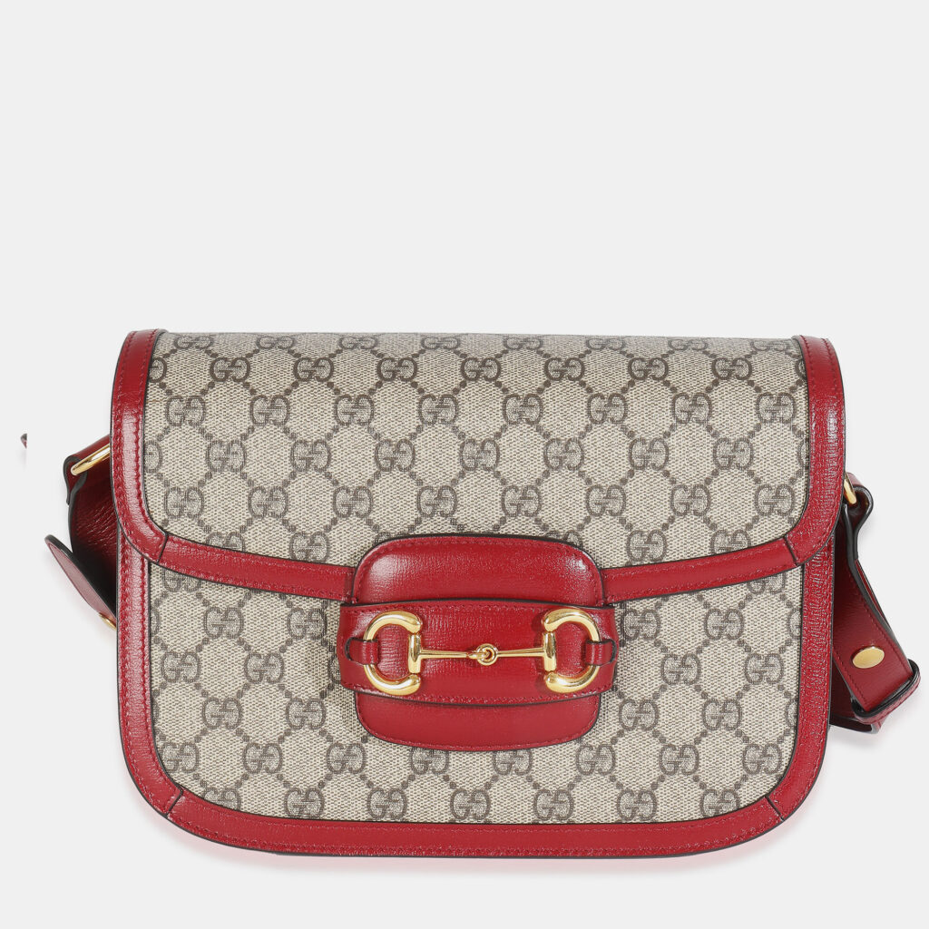 Gucci Cherry Red Beige GG Supreme Azalea Calfskin Horsebit 1955 Shoulder Bag Gucci Cherry Red Beige GG Supreme Azalea Calfskin Horsebit 1955 Shoulder Bag