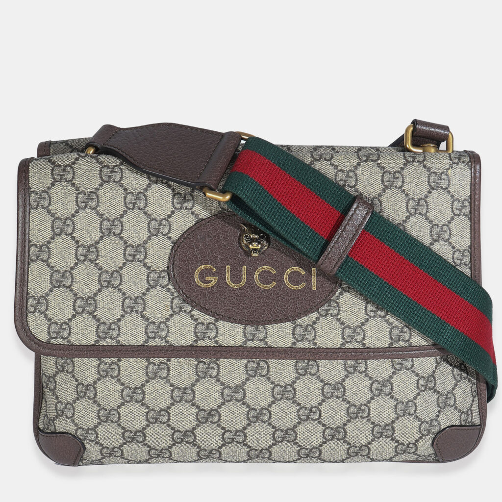 Gucci Beige GG Supreme Monogram Web Medium Neo Vintage Double Flap Messenger Bag Gucci Beige GG Supreme Monogram Web Medium Neo Vintage Double Flap Messenger Bag