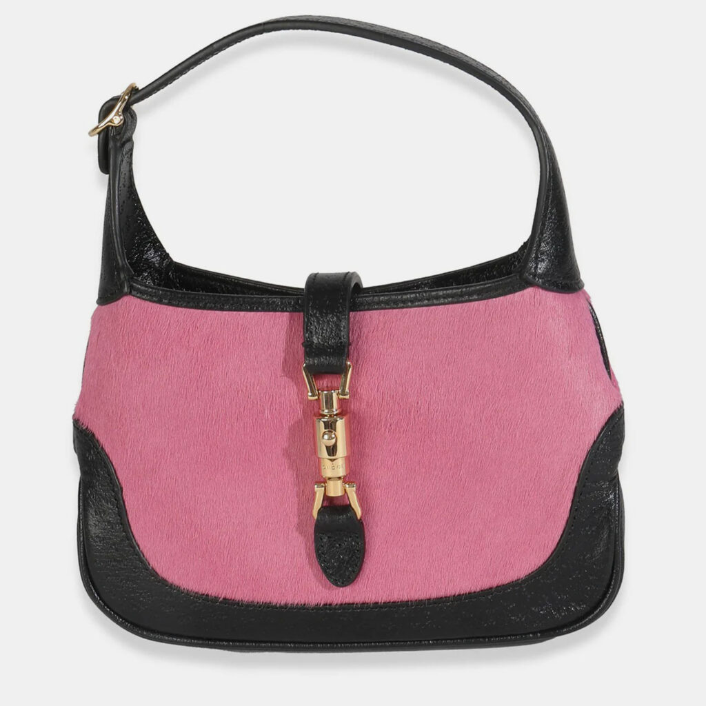 Gucci Pink Black Calf Hair Textured Dollar Calfskin Mini Jackie 1961 Hobo Gucci Pink Black Calf Hair Textured Dollar Calfskin Mini Jackie 1961 Hobo