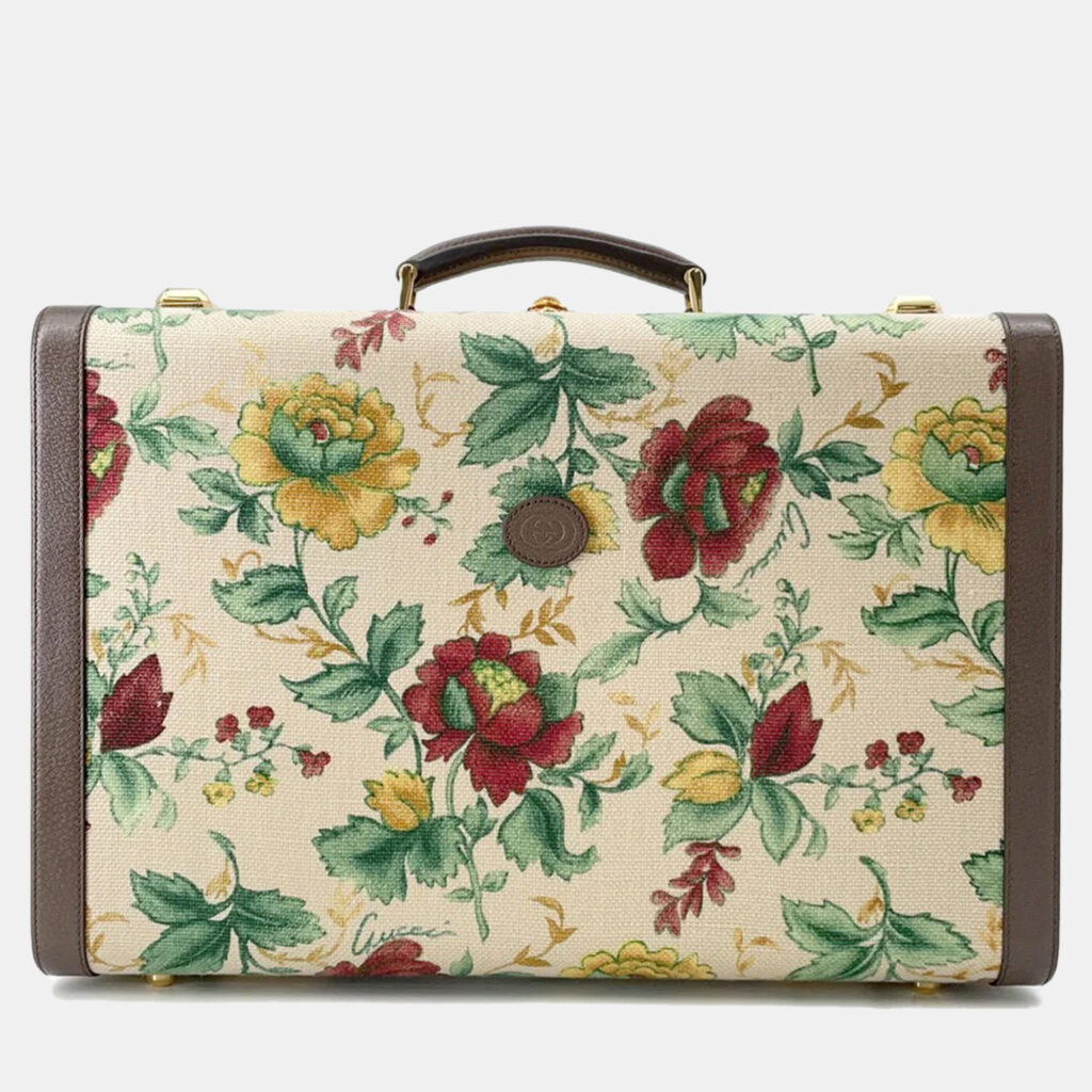 Gucci Flora Double G Trunk Beige/Multicolor Canvas Leather Size Medium