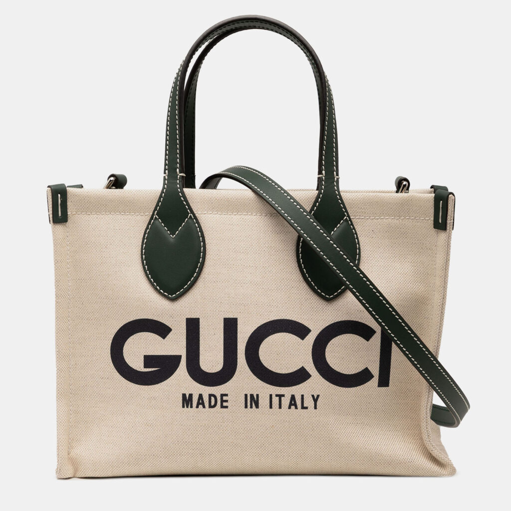 Gucci Brown/Green Medium Canvas Logo Tote