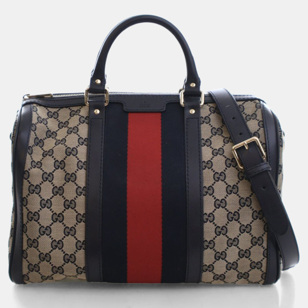 Gucci Medium GG Supreme Vintage Web Boston Bag Gucci Medium GG Supreme Vintage Web Boston Bag