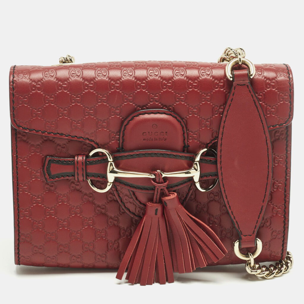 luxury-women-gucci-used-handbags-p1250699-007.jpg Gucci Emily Mini Red Guccissima Leather Chain Shoulder Bag