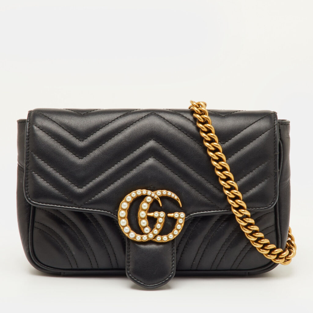 Gucci GG Marmont Pearl Studded Black Matelassé Leather Waist Belt Bag Gucci GG Marmont Pearl Studded Black Matelassé Leather Waist Belt Bag
